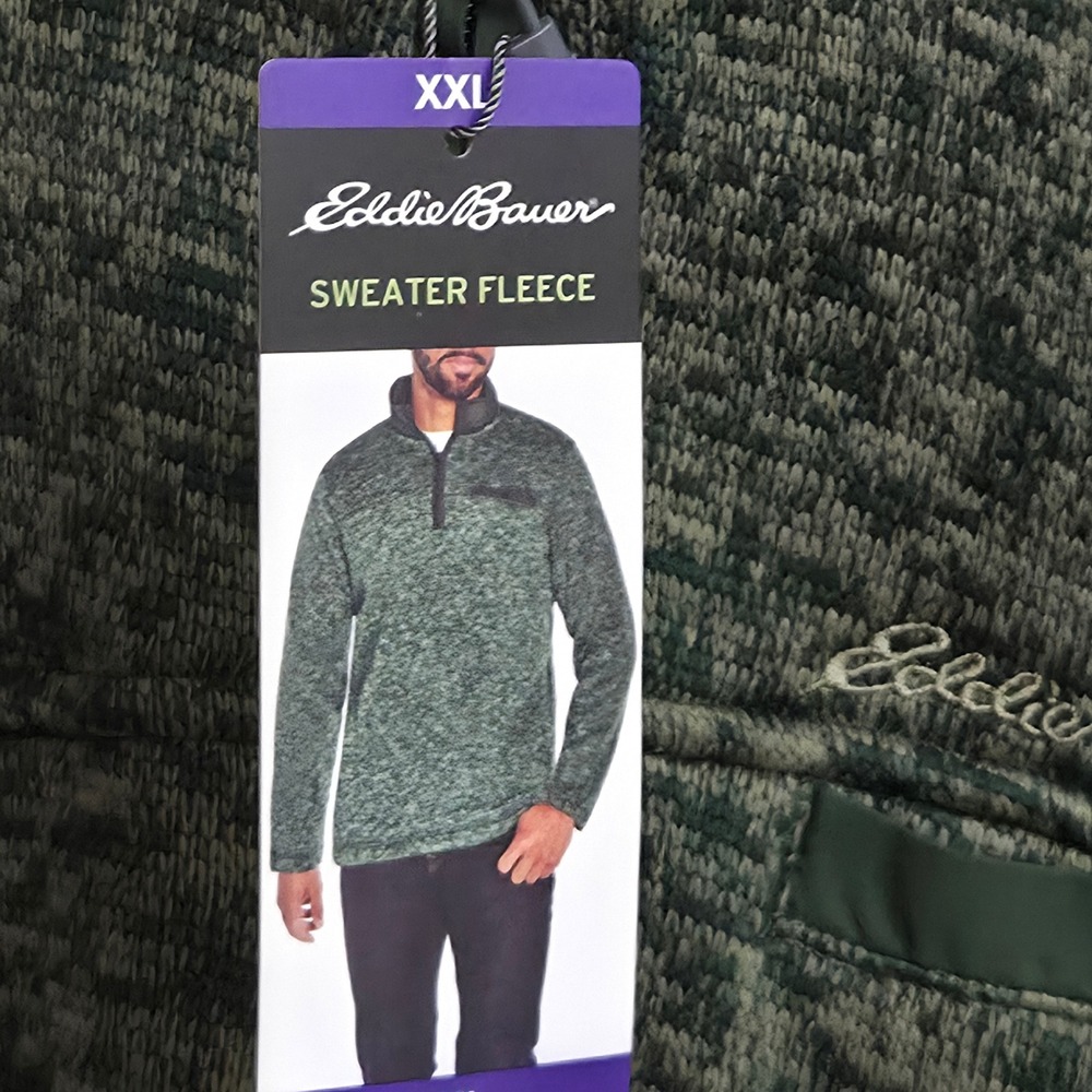 Eddie Bauer Sweater Fleece Mens XXL Green Marled 1/4 Zip Pullover NEW with tags - Picture 3 of 10